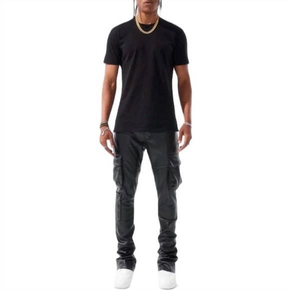 NEW JORDAN CRAIG ross stacked billie jean cargo pants in black